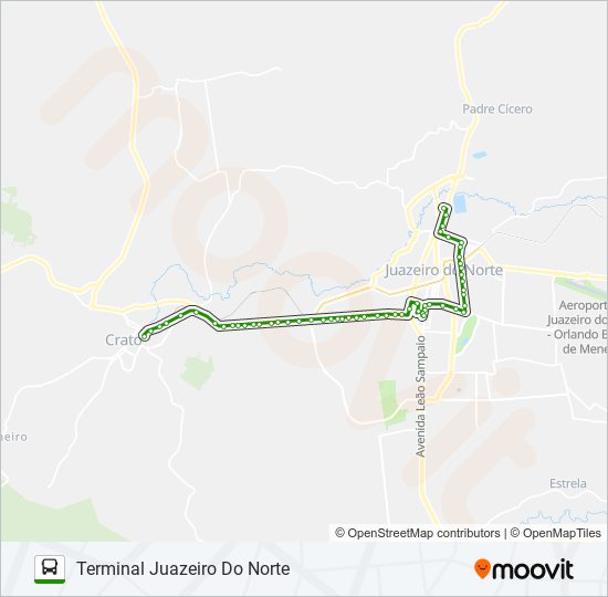 Mapa da linha 801 JUAZEIRO DO NORTE / CRATO / VIA SÃO BENEDITO de ônibus