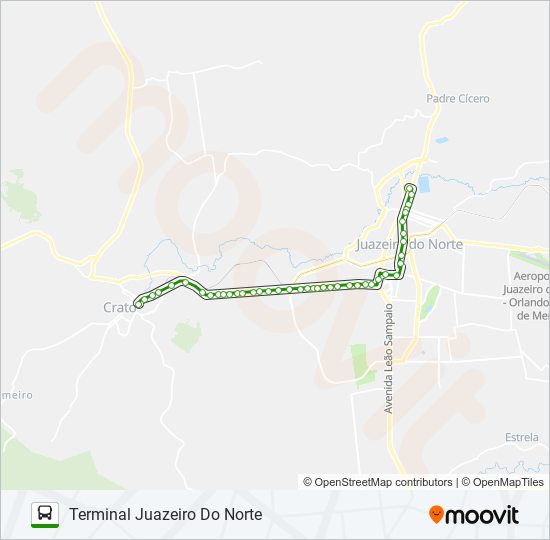 Mapa da linha 802 JUAZEIRO DO NORTE / CRATO / VIA URCA de ônibus