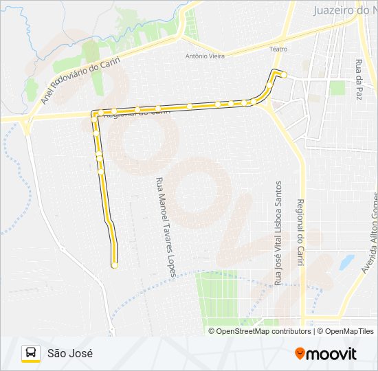 Mapa da linha 04 SHOPPING / SÃO JOSÉ de ônibus