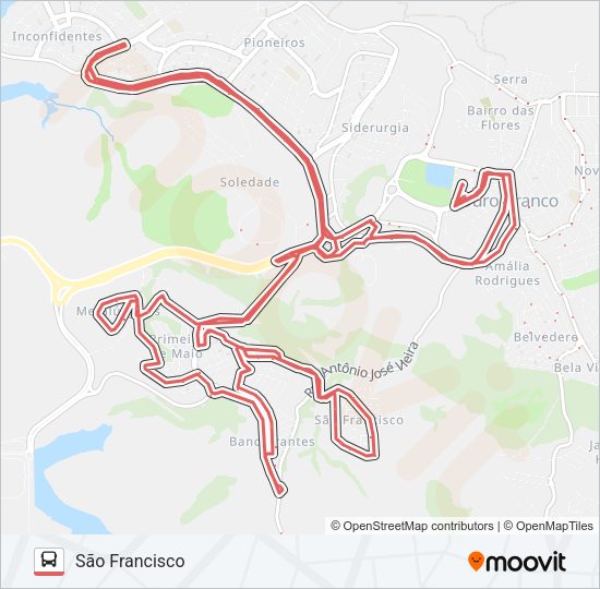 Mapa da linha 01 de ônibus