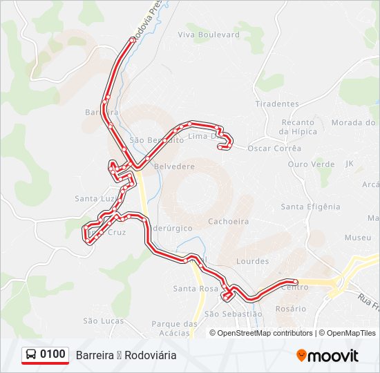 Mapa da linha 0100 de ônibus