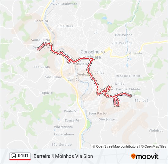 Mapa da linha 0101 de ônibus