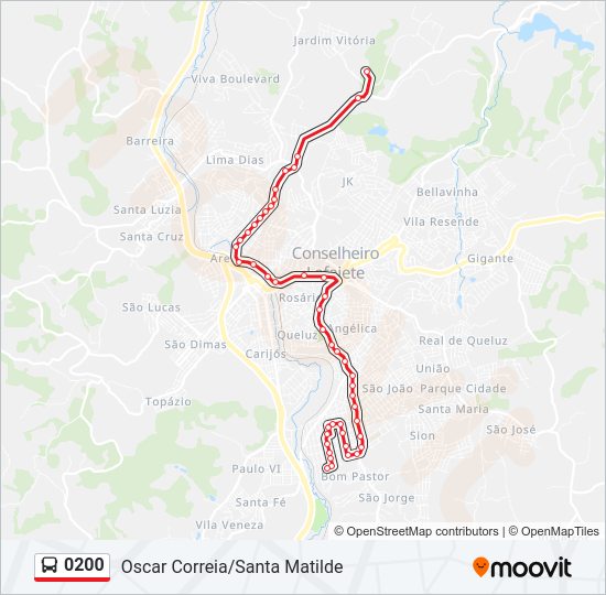 Mapa da linha 0200 de ônibus