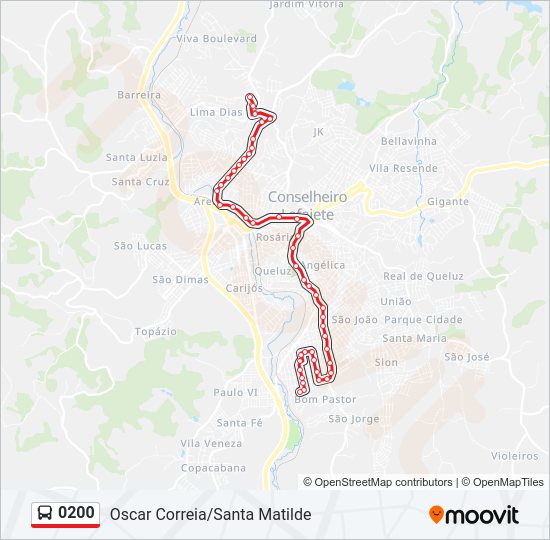 Mapa da linha 0200 de ônibus