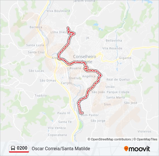 Mapa da linha 0200 de ônibus
