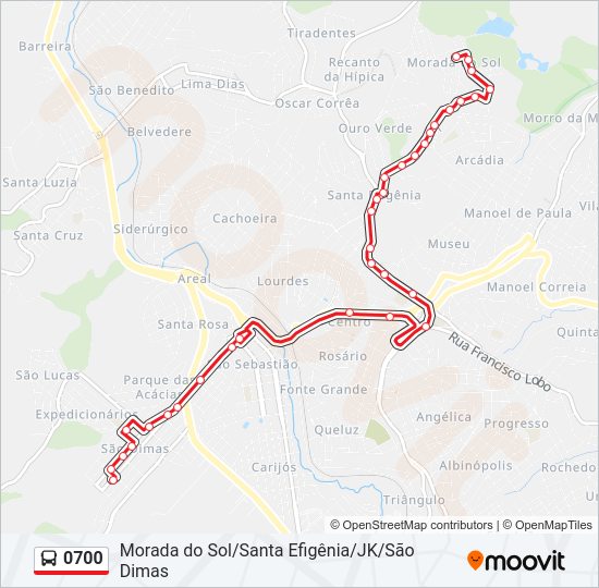 Mapa da linha 0700 de ônibus