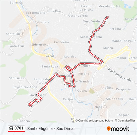 Mapa da linha 0701 de ônibus