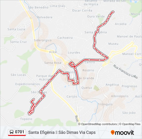 Mapa da linha 0701 de ônibus