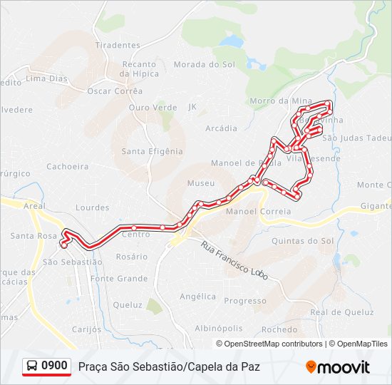 Mapa da linha 0900 de ônibus