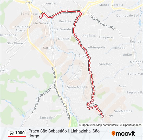 Mapa da linha 1000 de ônibus