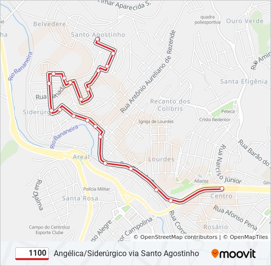 Mapa da linha 1100 de ônibus