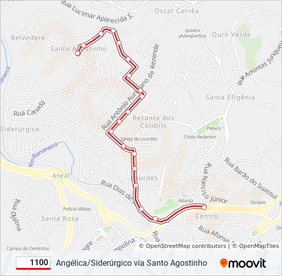 Mapa da linha 1100 de ônibus