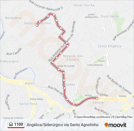 Mapa da linha 1100 de ônibus