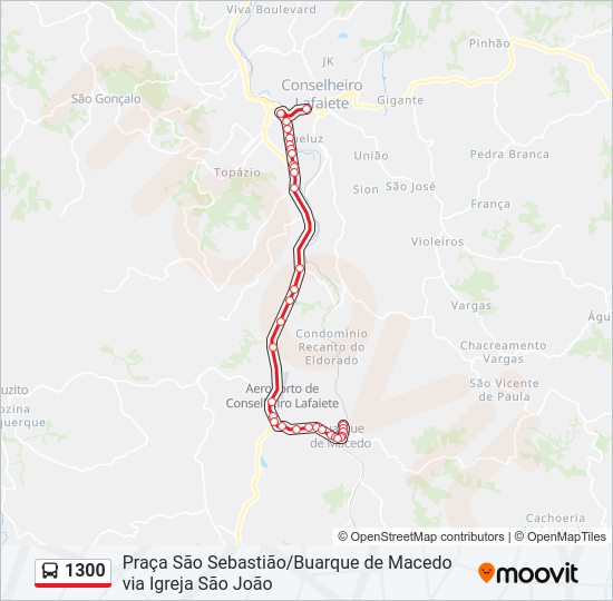 Mapa da linha 1300 de ônibus