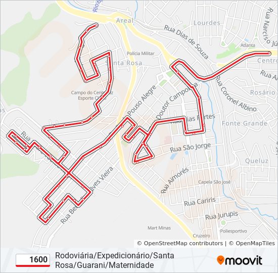 Mapa da linha 1600 de ônibus