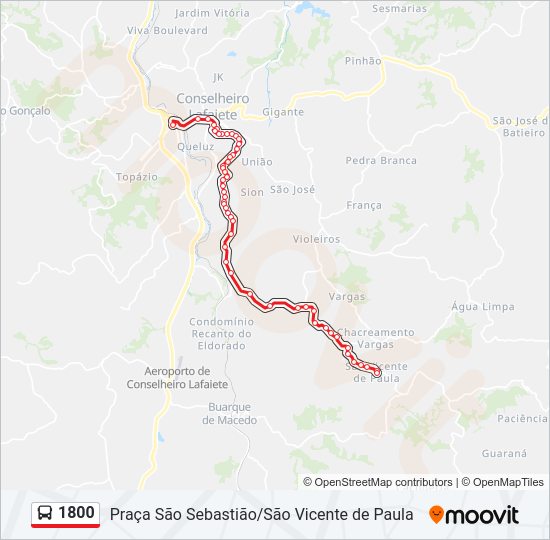 Mapa da linha 1800 de ônibus