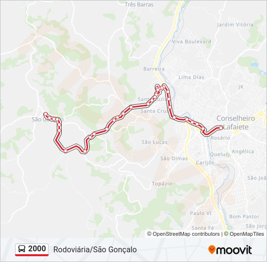 Mapa da linha 2000 de ônibus