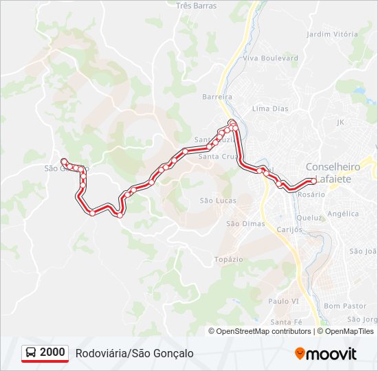 Mapa da linha 2000 de ônibus