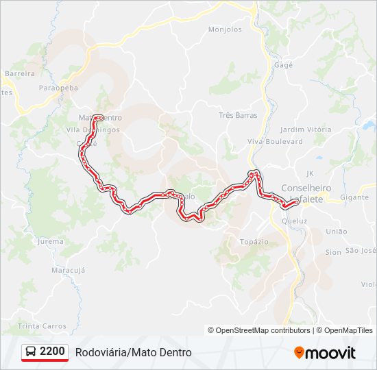 Mapa da linha 2200 de ônibus