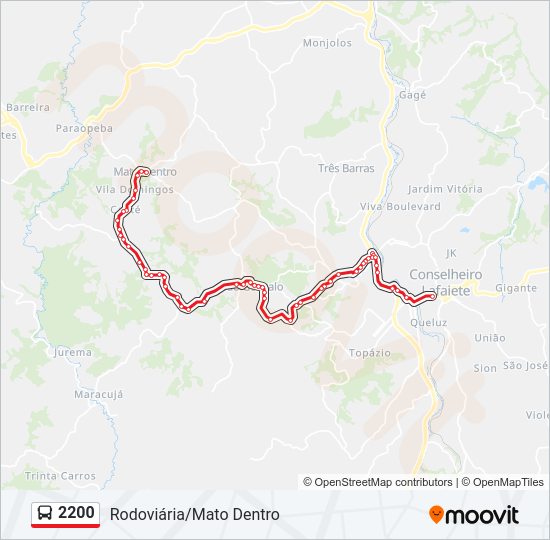 Mapa da linha 2200 de ônibus