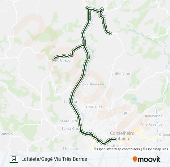 Mapa da linha GAGÉ de ônibus