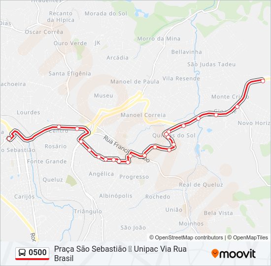 Mapa da linha 0500 de ônibus