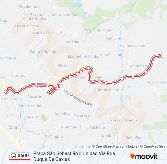 Mapa da linha 0500 de ônibus