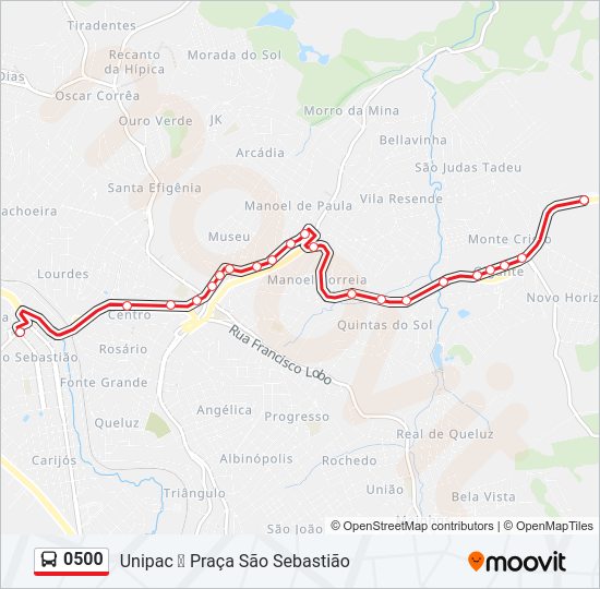 Mapa da linha 0500 de ônibus