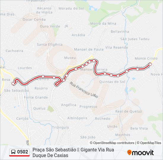Mapa da linha 0502 de ônibus