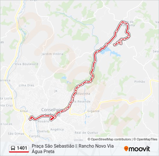 Mapa da linha 1401 de ônibus