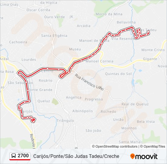Mapa da linha 2700 de ônibus