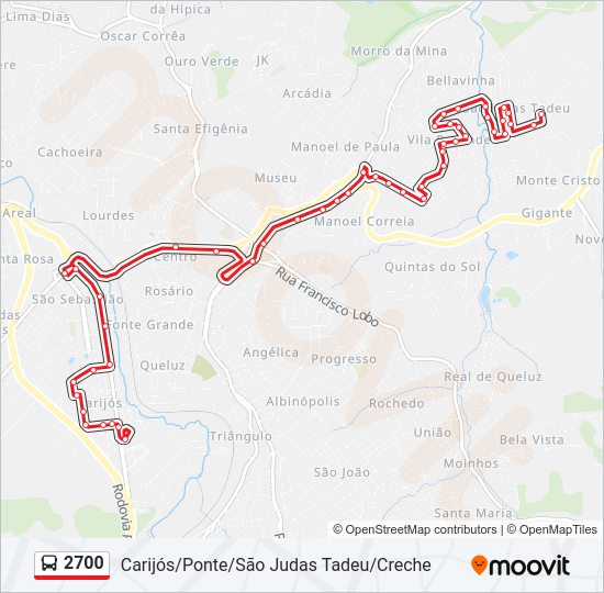 Mapa da linha 2700 de ônibus