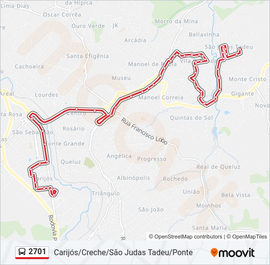 Mapa da linha 2701 de ônibus