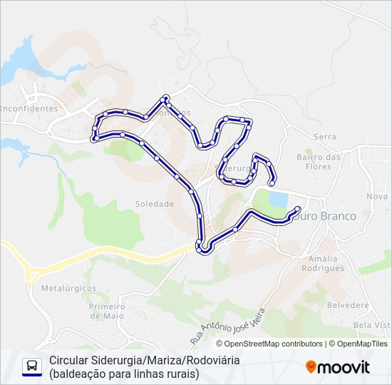 Mapa da linha BALDEIO LINHAS RURAIS de ônibus