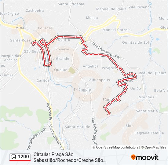 Mapa da linha 1200 de ônibus