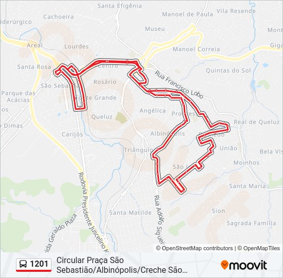 Mapa da linha 1201 de ônibus