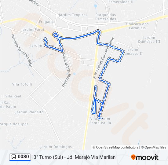 Mapa da linha 0080 de ônibus