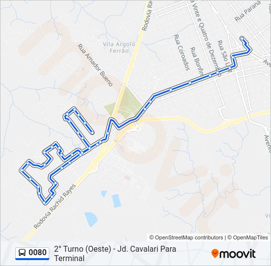 Mapa da linha 0080 de ônibus