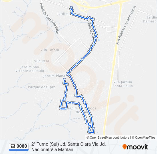 Mapa da linha 0080 de ônibus