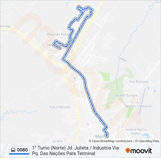 Mapa da linha 0080 de ônibus