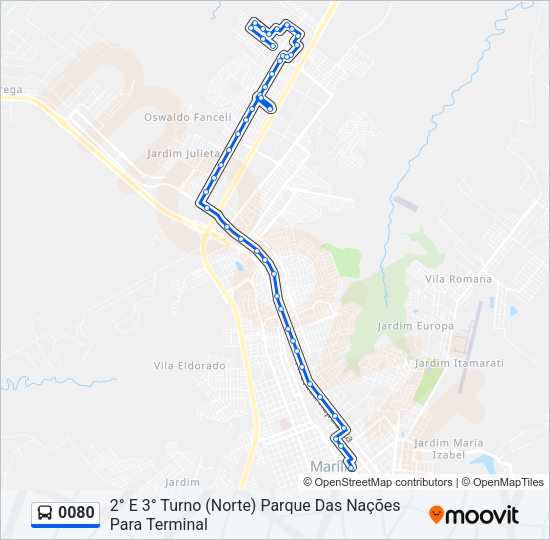 Mapa da linha 0080 de ônibus