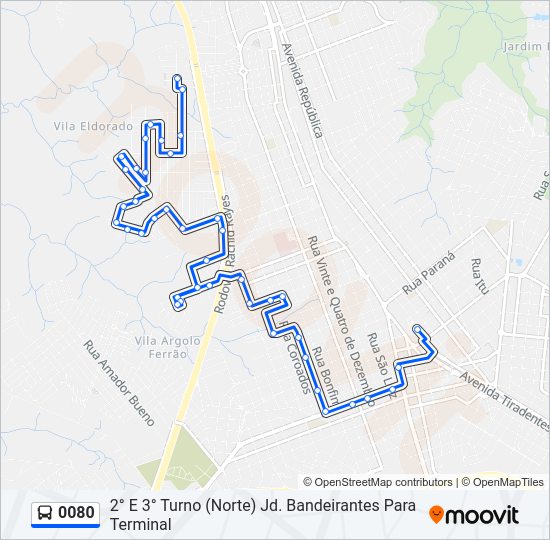 Mapa da linha 0080 de ônibus