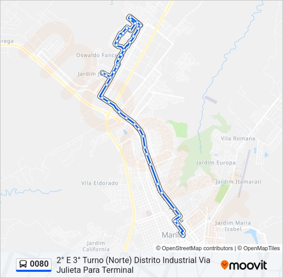 Mapa da linha 0080 de ônibus