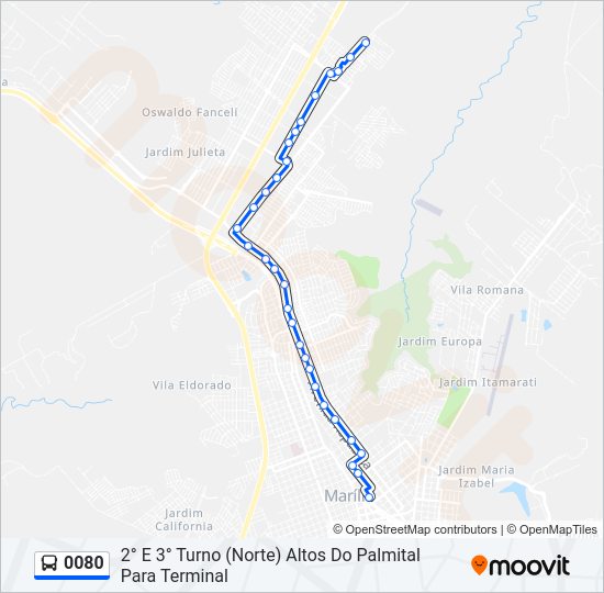 Mapa da linha 0080 de ônibus