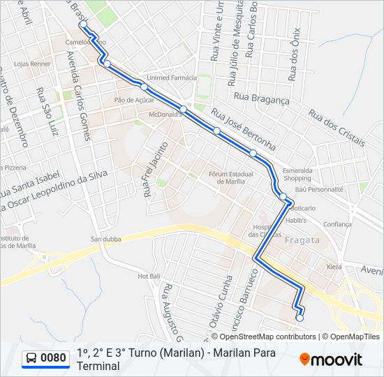 Mapa da linha 0080 de ônibus