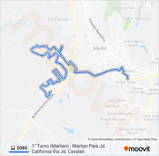 Mapa da linha 0080 de ônibus