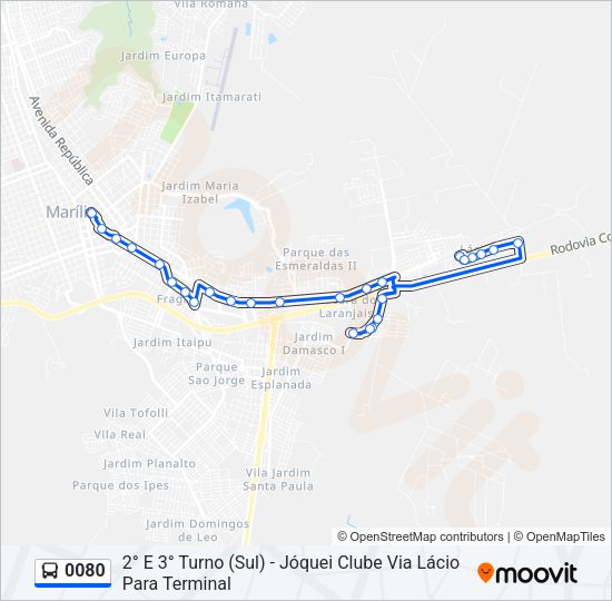 Mapa da linha 0080 de ônibus