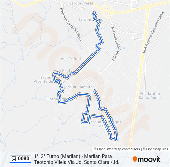 Mapa da linha 0080 de ônibus