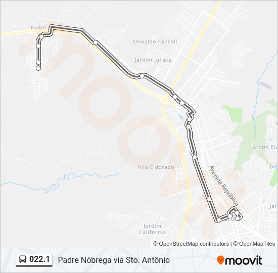 Mapa da linha 022.1 de ônibus