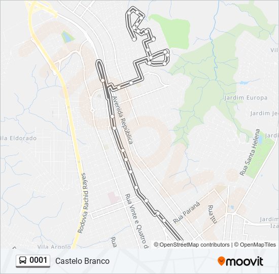 Mapa da linha 0001 de ônibus